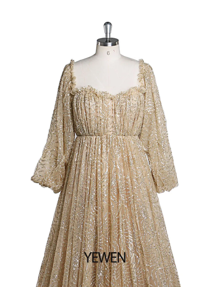 Champagne Gold Glitter Tulle Maternity Gowns for Photoshoot Lace Up Pregnancy Photography Robe Baby Shower Dress