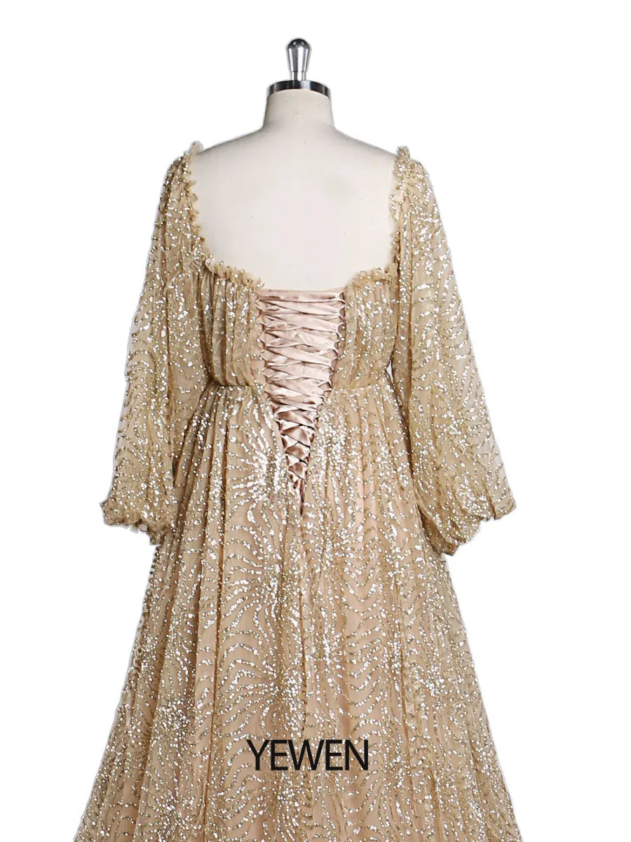 Champagne Gold Glitter Tulle Maternity Gowns for Photoshoot Lace Up Pregnancy Photography Robe Baby Shower Dress