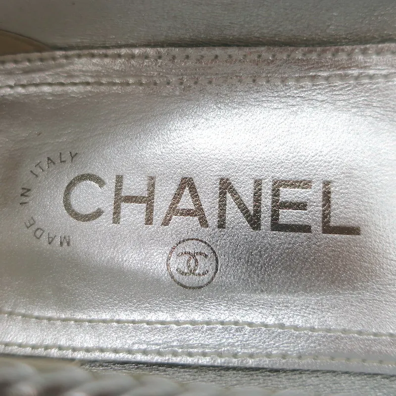Chanel 16P CC Cap Toe Ballet Flats Silver Metallic Ruched Leather Size 41