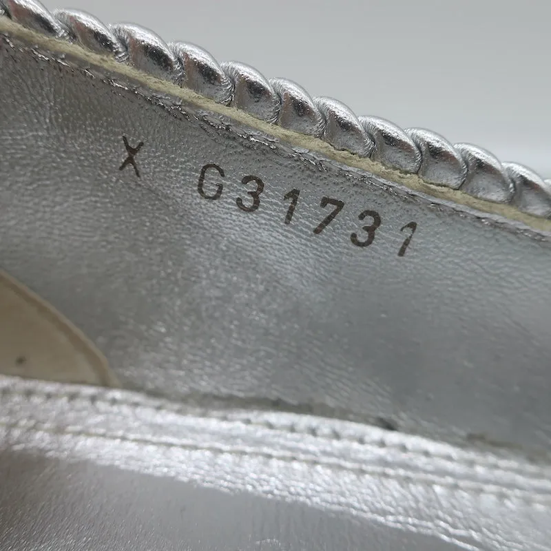 Chanel 16P CC Cap Toe Ballet Flats Silver Metallic Ruched Leather Size 41