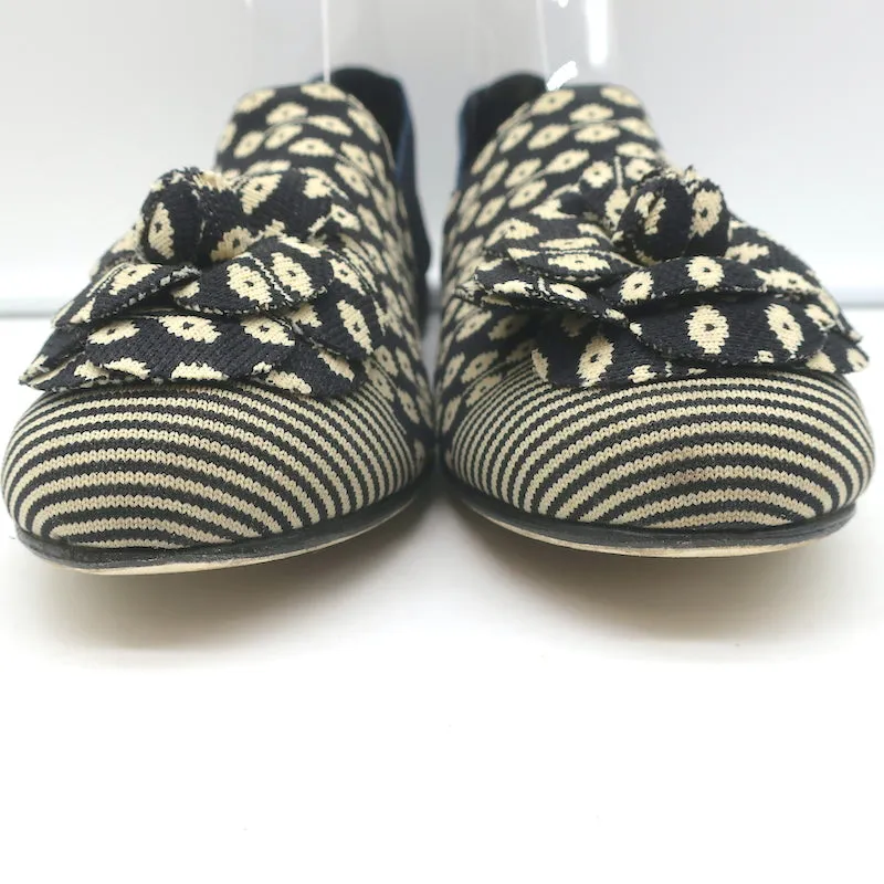 Chanel Camellia Ballet Flats Navy/Cream Mixed Knit Size 39
