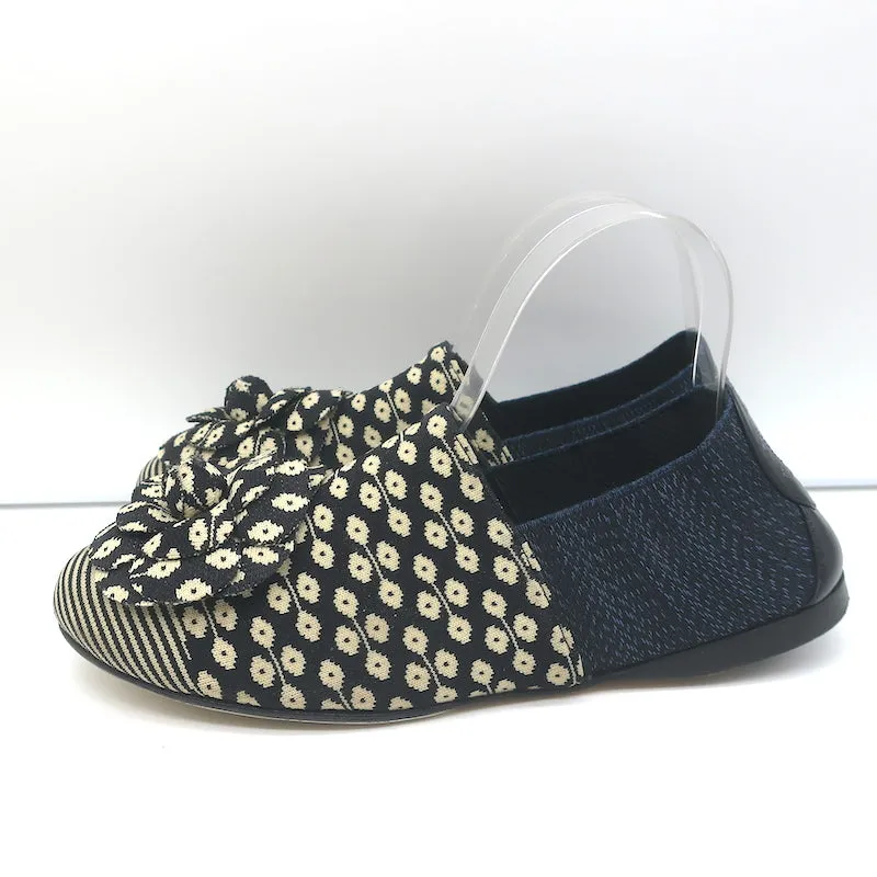 Chanel Camellia Ballet Flats Navy/Cream Mixed Knit Size 39