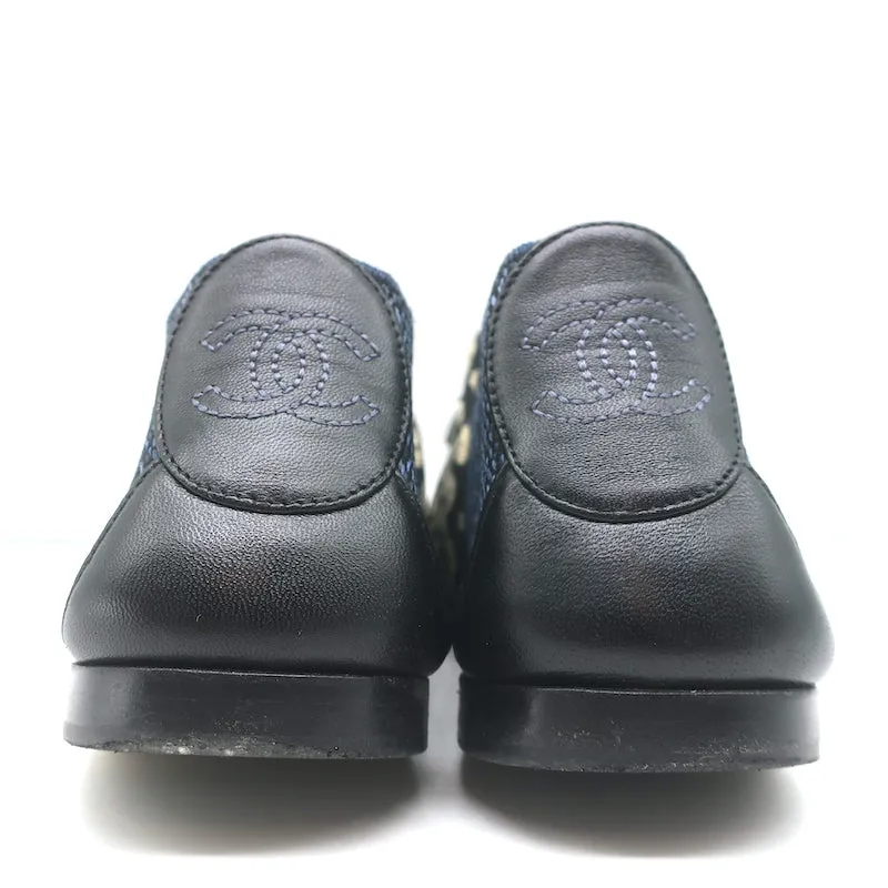Chanel Camellia Ballet Flats Navy/Cream Mixed Knit Size 39