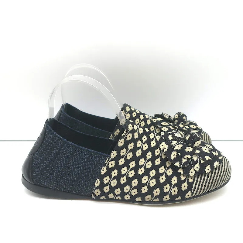 Chanel Camellia Ballet Flats Navy/Cream Mixed Knit Size 39