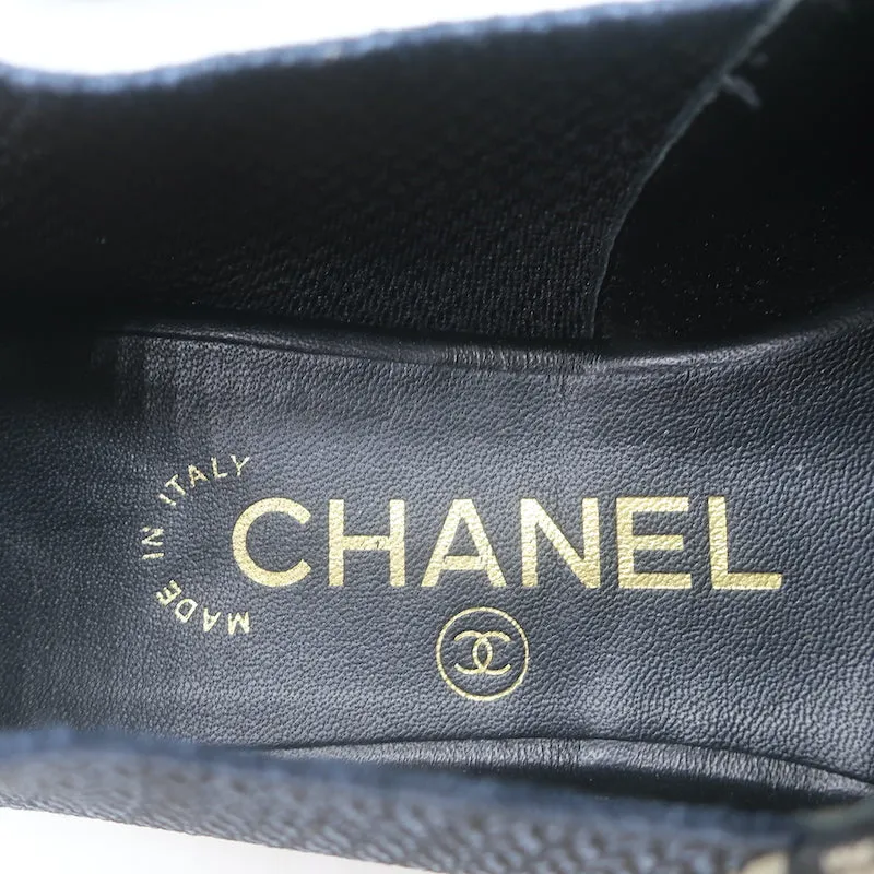 Chanel Camellia Ballet Flats Navy/Cream Mixed Knit Size 39