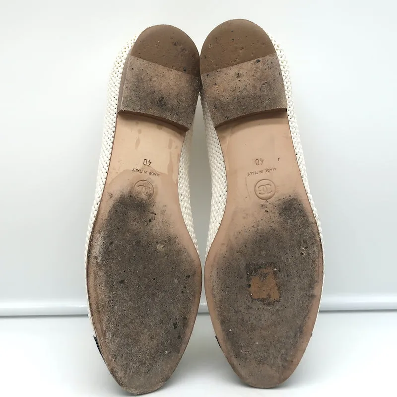 Chanel CC Cap Toe Crochet Ballet Flats Cream/Black Size 40