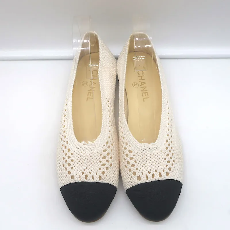 Chanel CC Cap Toe Crochet Ballet Flats Cream/Black Size 40