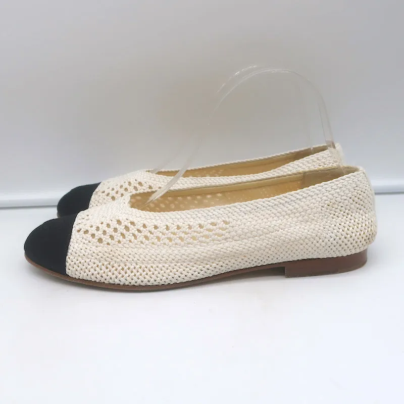 Chanel CC Cap Toe Crochet Ballet Flats Cream/Black Size 40