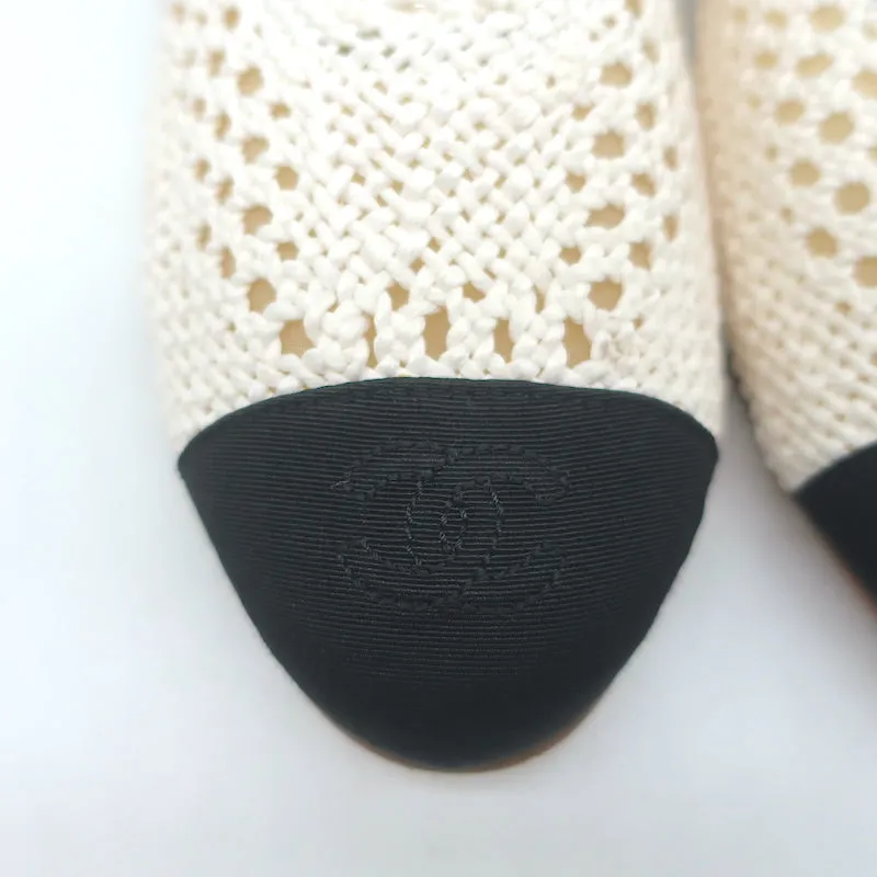 Chanel CC Cap Toe Crochet Ballet Flats Cream/Black Size 40
