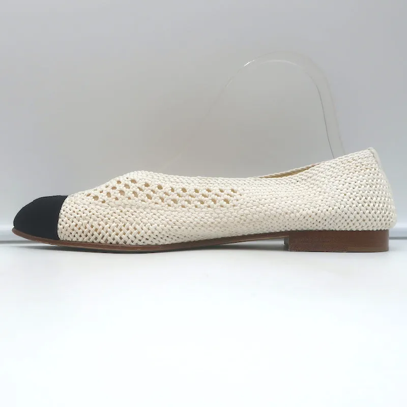 Chanel CC Cap Toe Crochet Ballet Flats Cream/Black Size 40
