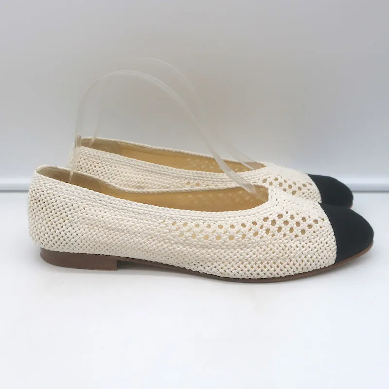 Chanel CC Cap Toe Crochet Ballet Flats Cream/Black Size 40