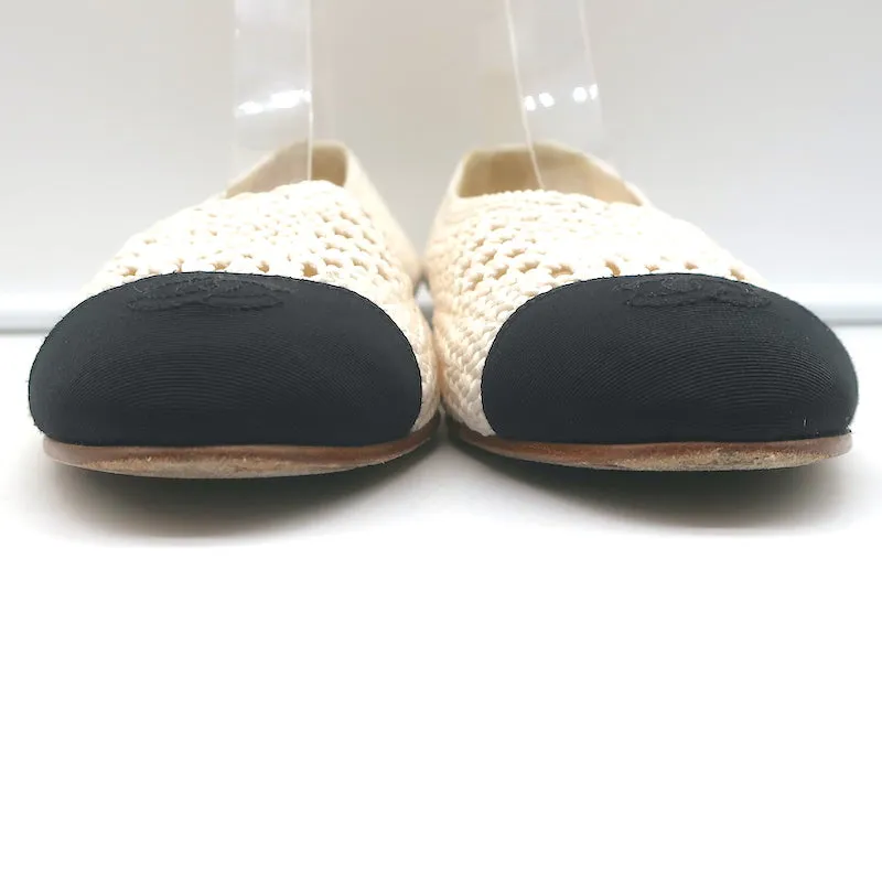 Chanel CC Cap Toe Crochet Ballet Flats Cream/Black Size 40