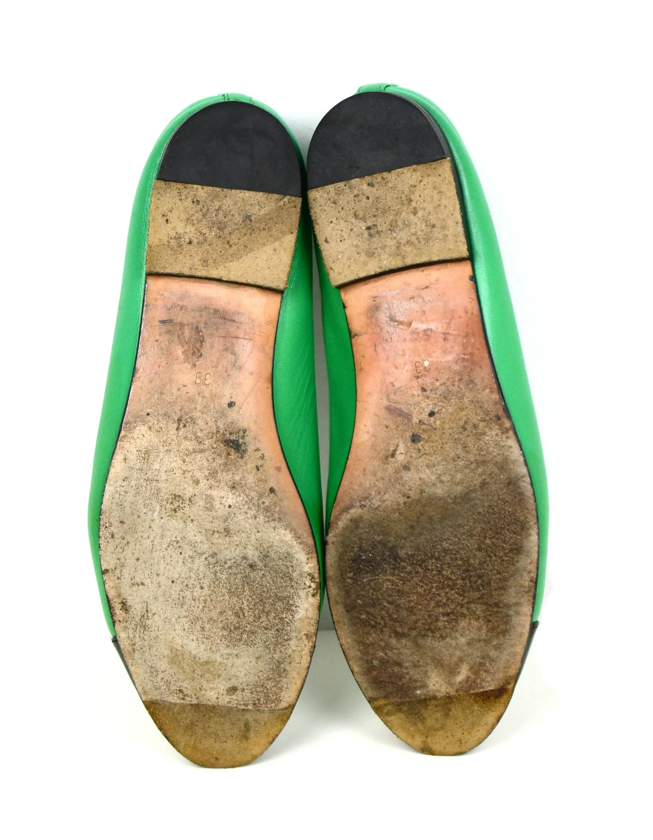 Chanel Green/Black Leather Cap Toe CC Ballet Flats sz 39