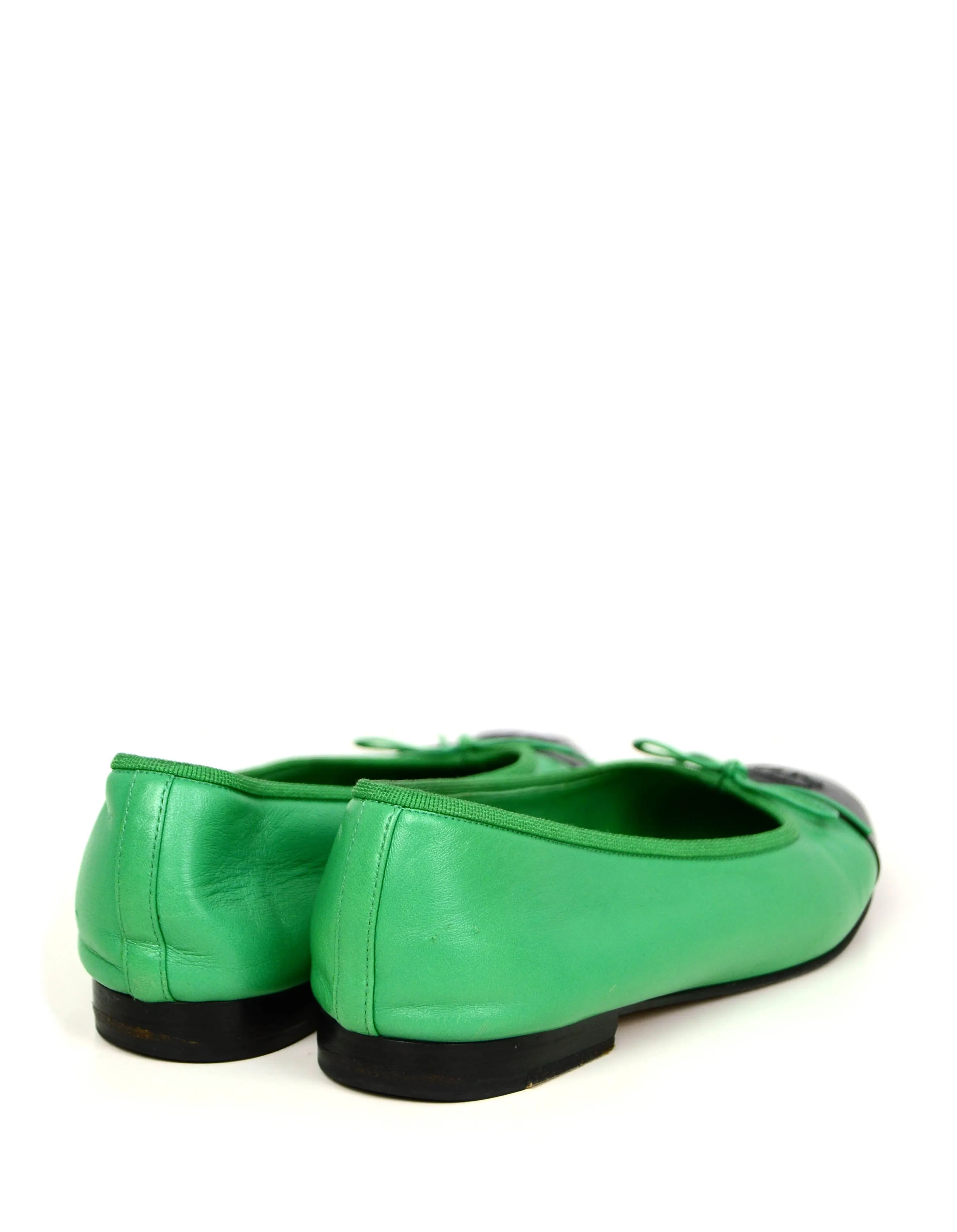 Chanel Green/Black Leather Cap Toe CC Ballet Flats sz 39