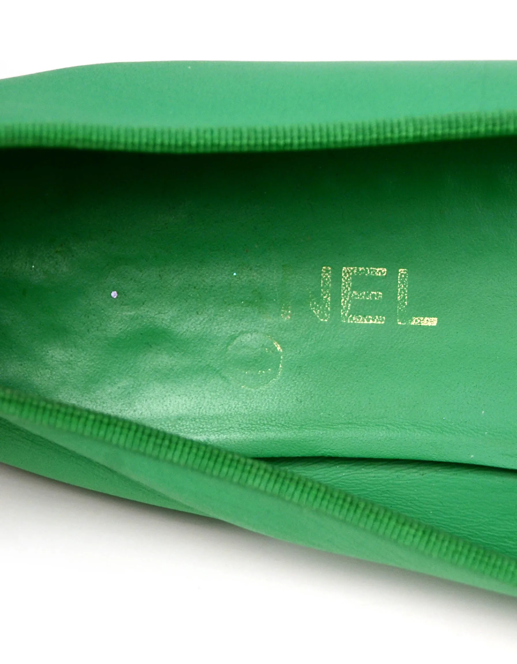 Chanel Green/Black Leather Cap Toe CC Ballet Flats sz 39