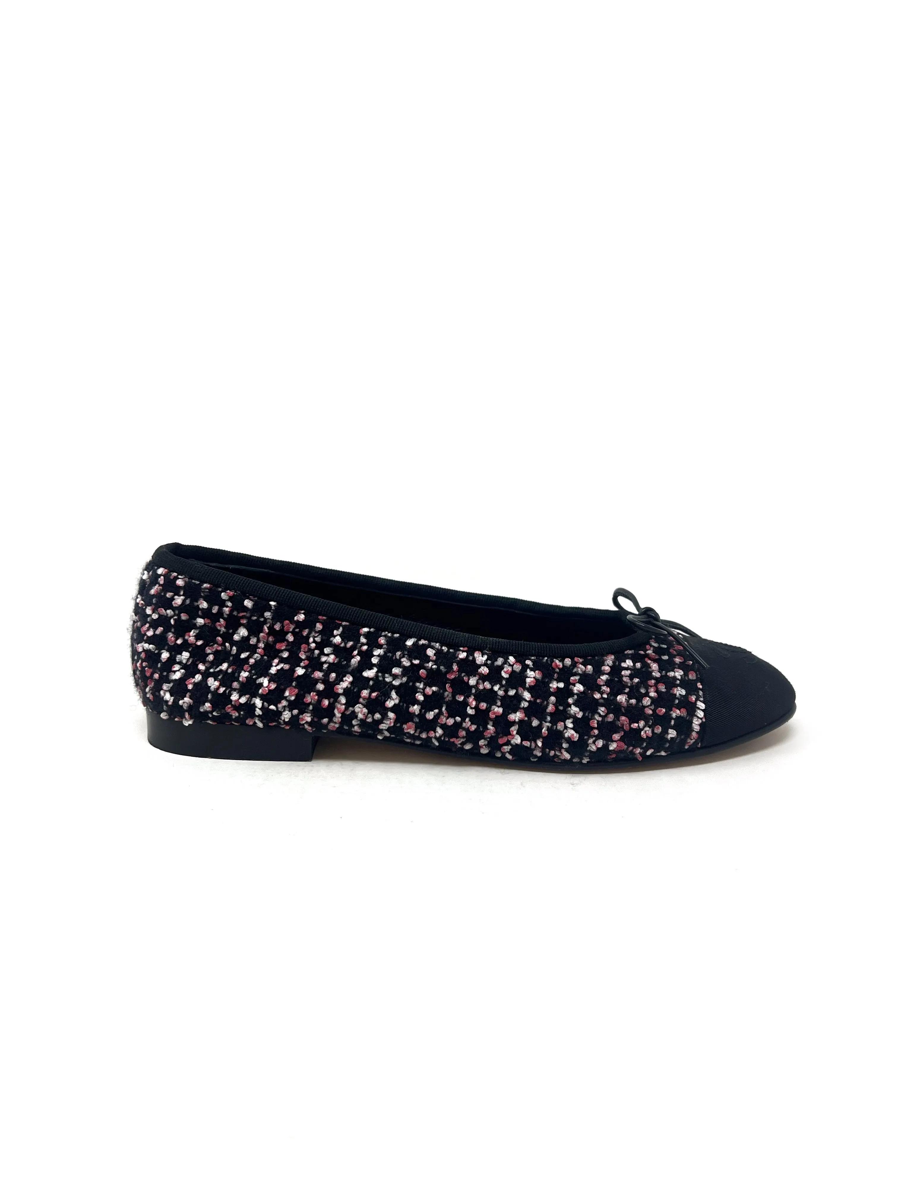 Chanel W Shoe Size 38 '22K Tweed & Grosgrain Cap Toe Ballet Flat
