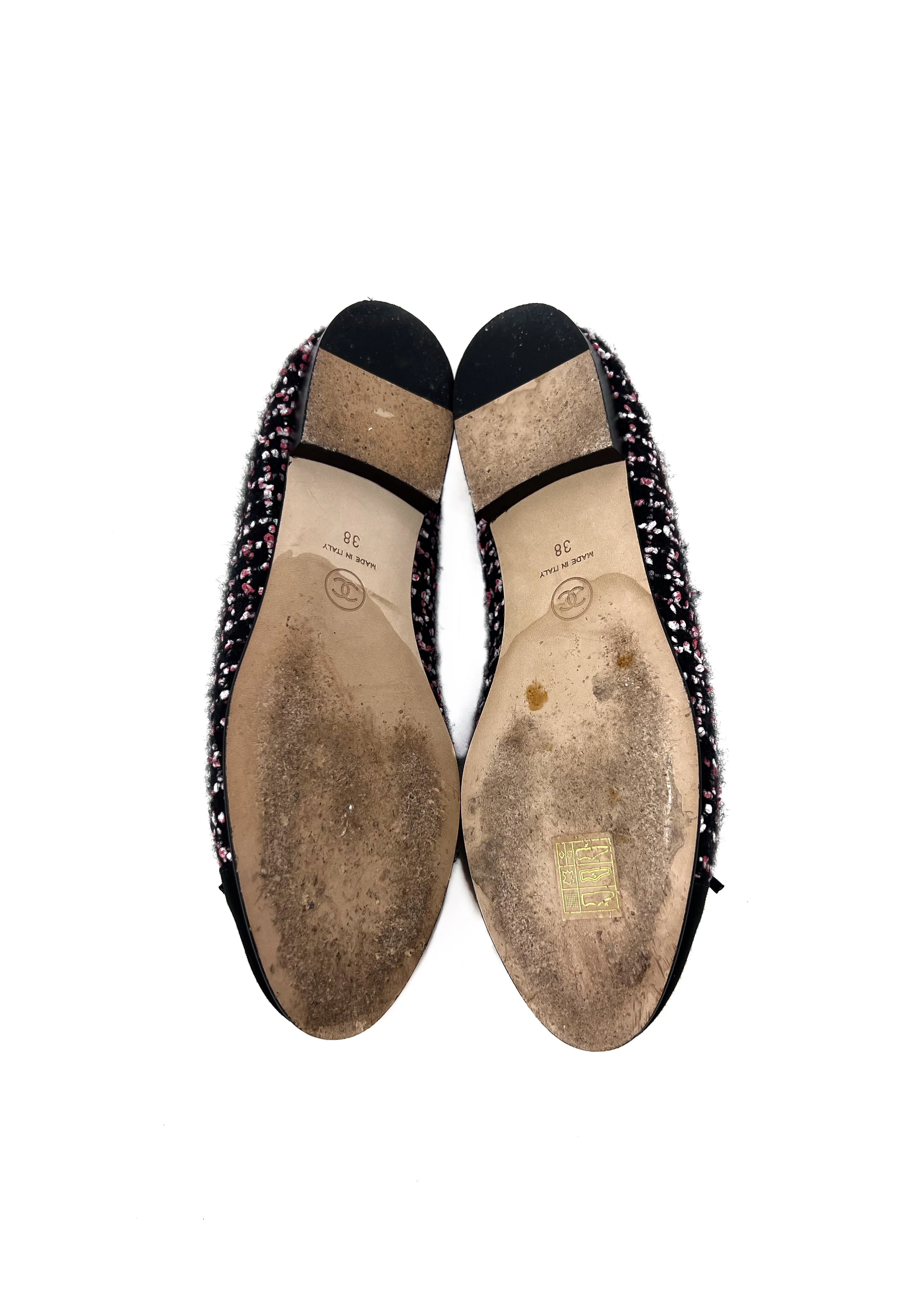 Chanel W Shoe Size 38 '22K Tweed & Grosgrain Cap Toe Ballet Flat