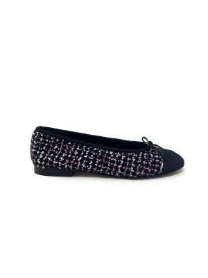 Chanel W Shoe Size 38 '22K Tweed & Grosgrain Cap Toe Ballet Flat