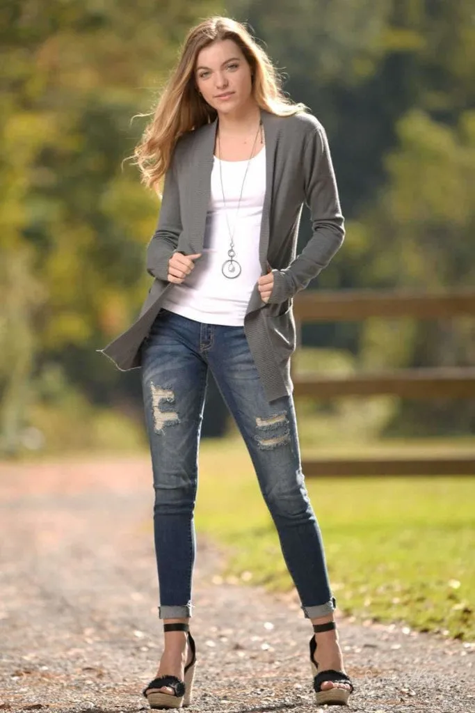 Changing Seasons Cardigan Sweater - Charcoal