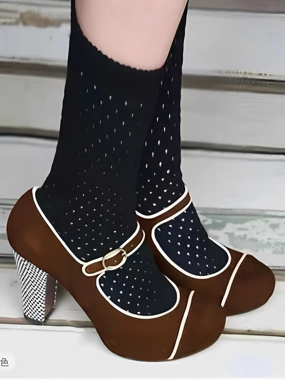 Chaussures à talons hauts Mary Jane en daim patchwork à carreaux vintage