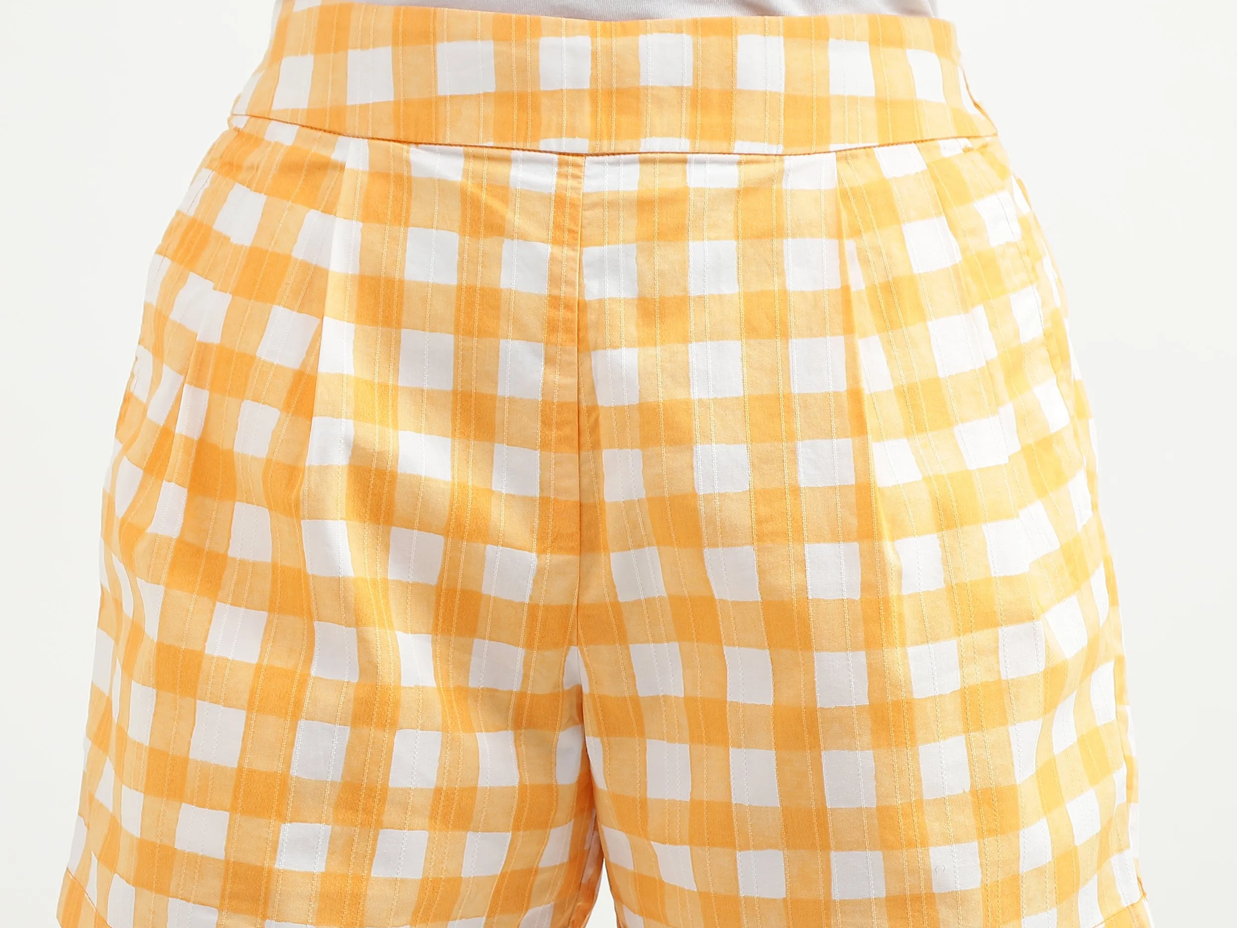 Checked Pattern High-Waist Shorts