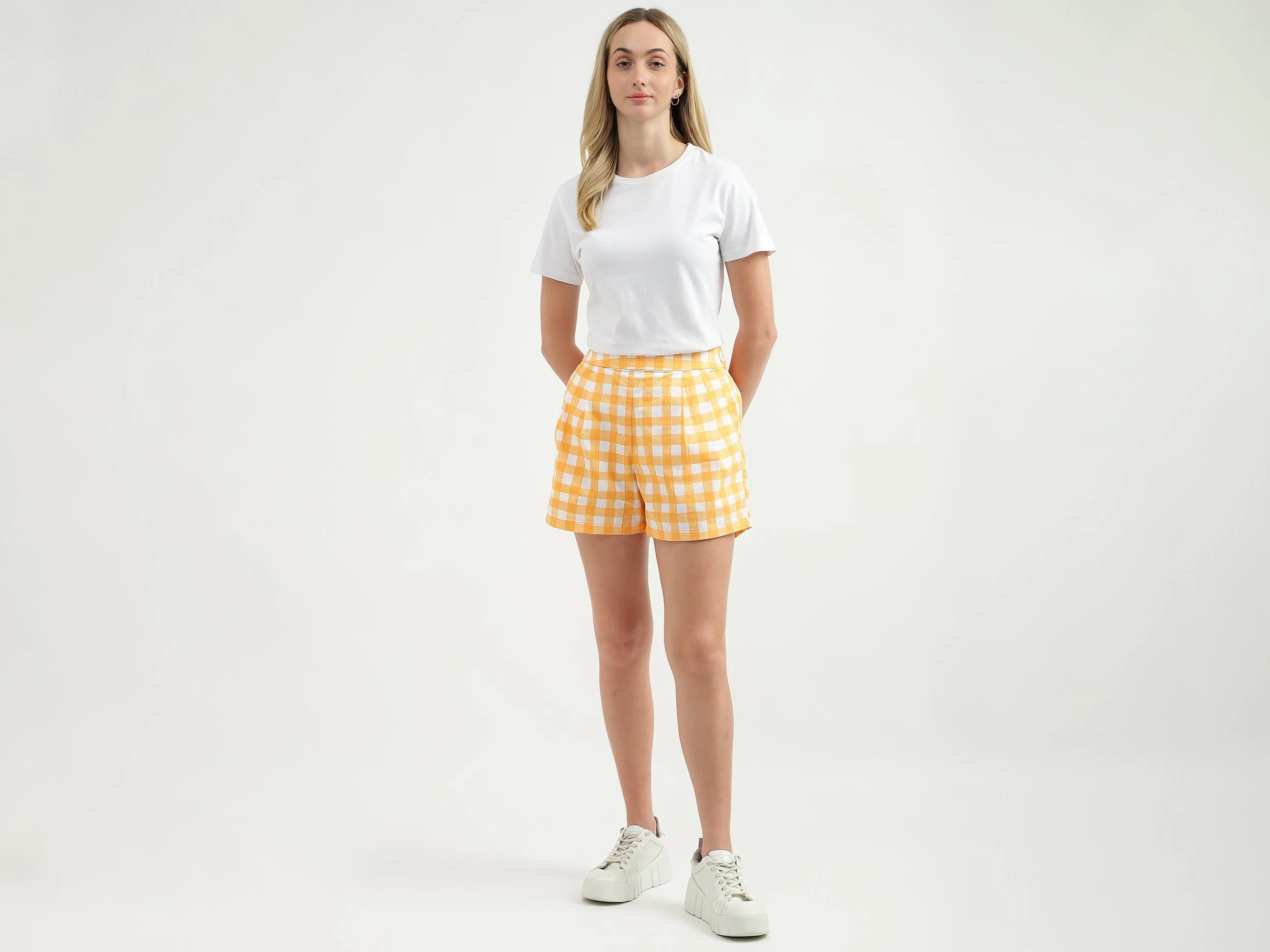 Checked Pattern High-Waist Shorts