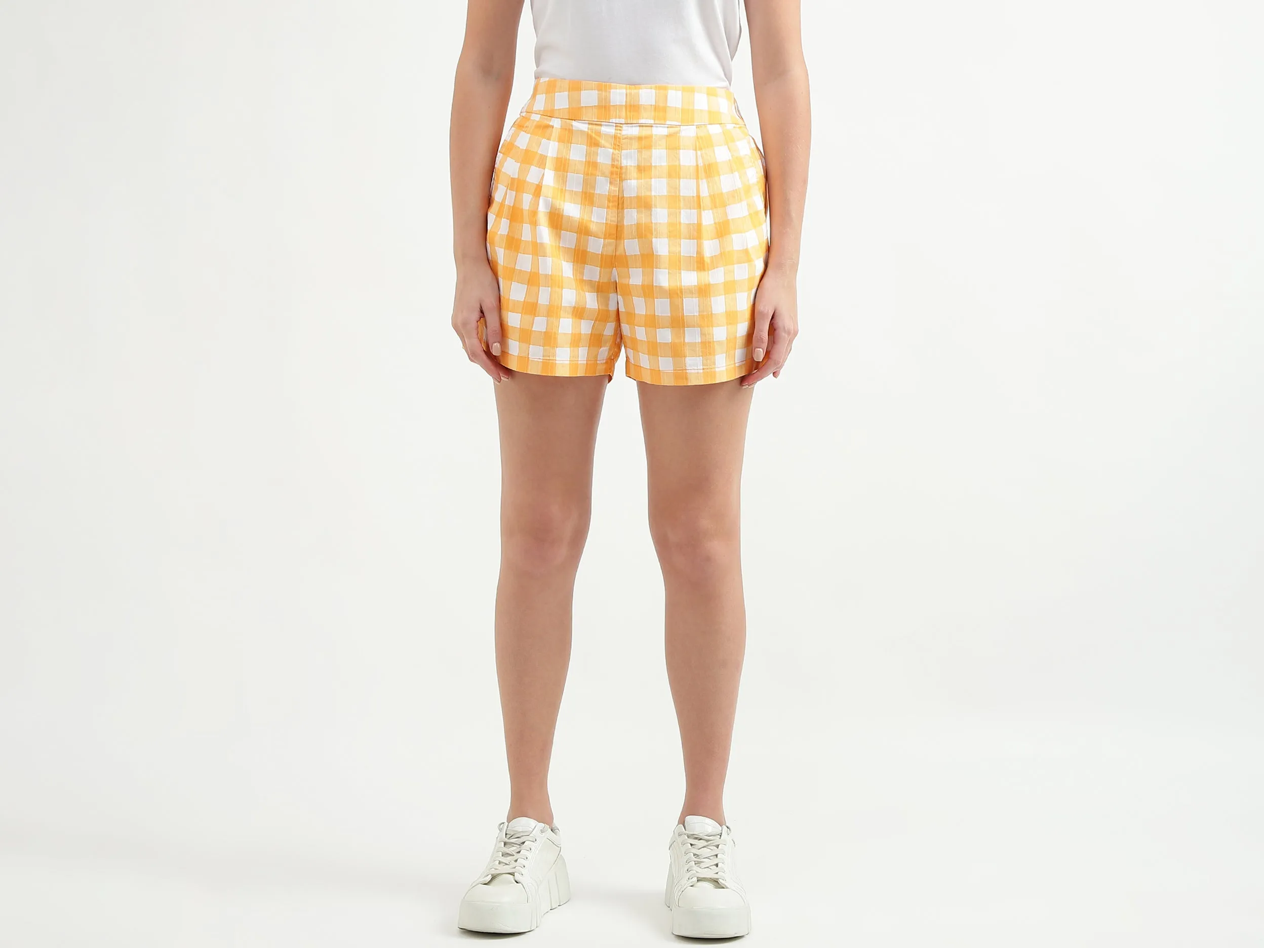 Checked Pattern High-Waist Shorts