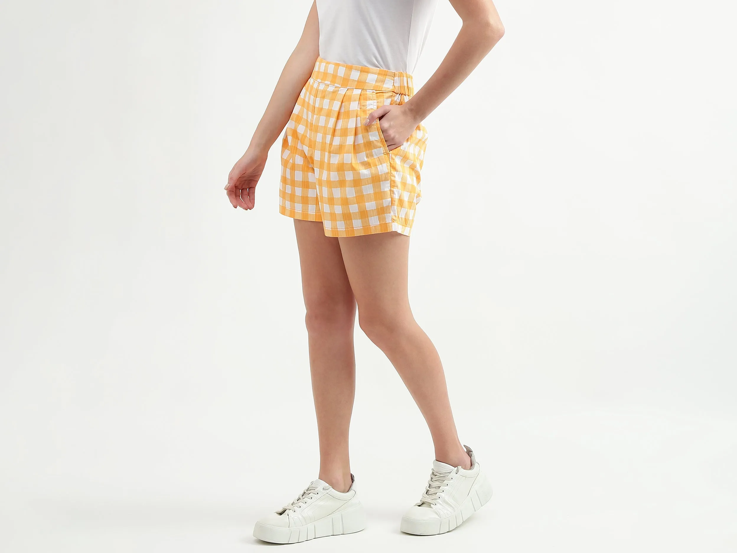 Checked Pattern High-Waist Shorts