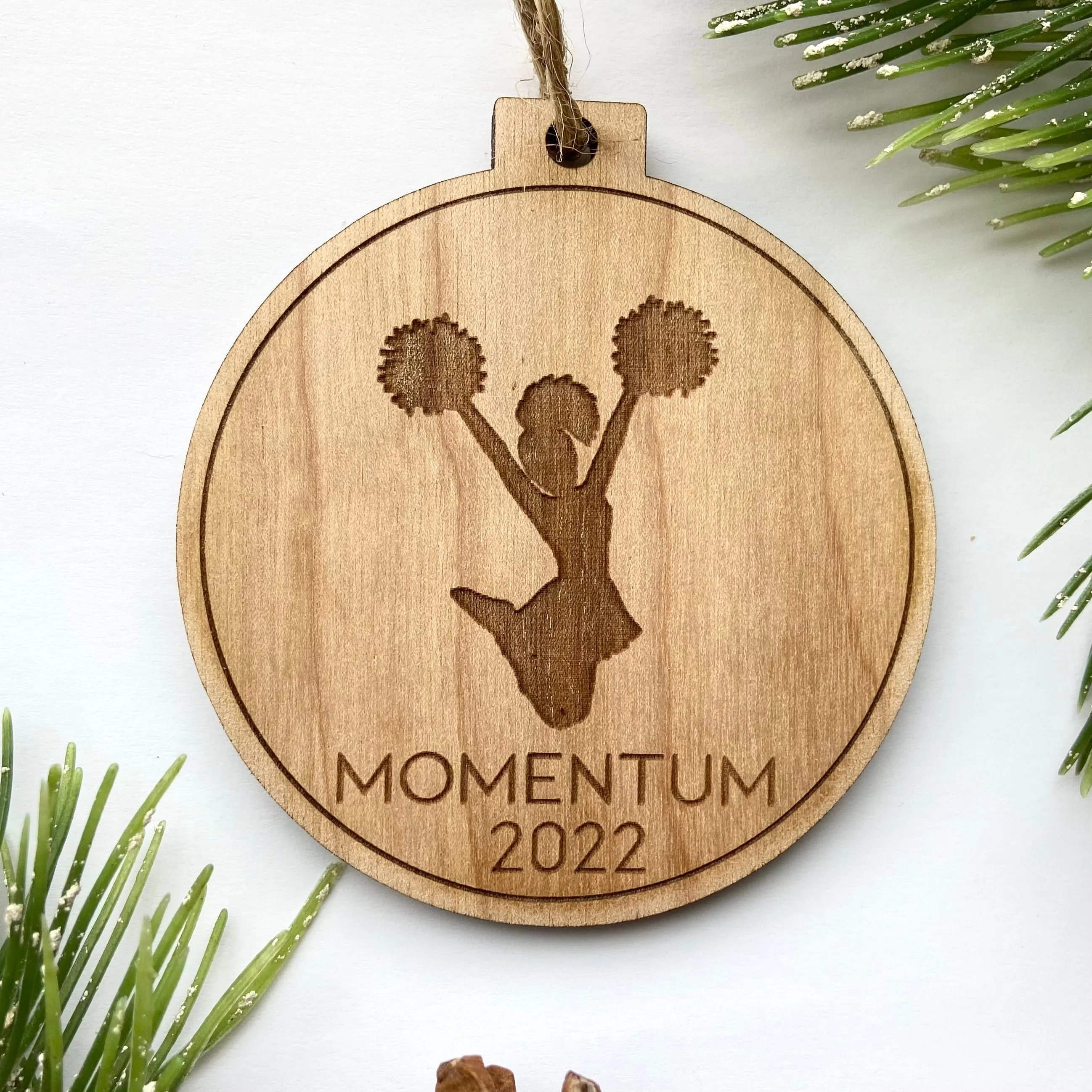 Cheerleader Ornament - Cheer Dancer Cheer Team Poms Engraved Wood Christmas Ornament
