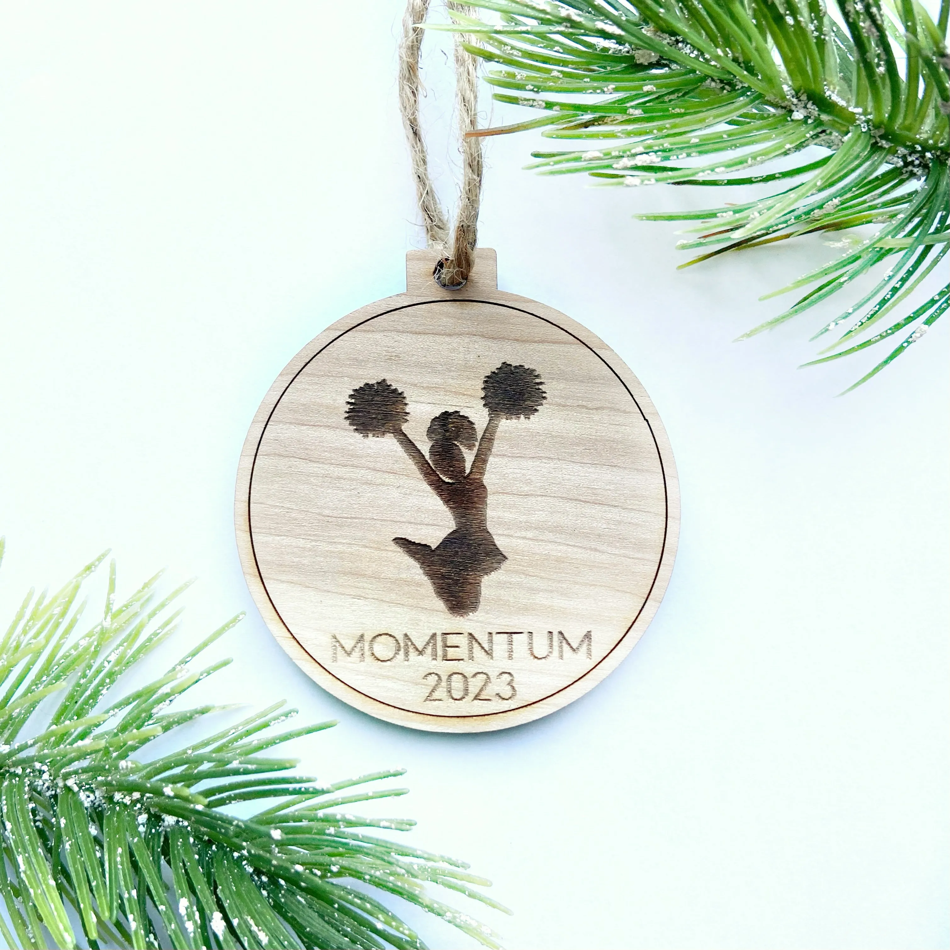 Cheerleader Ornament - Cheer Dancer Cheer Team Poms Engraved Wood Christmas Ornament