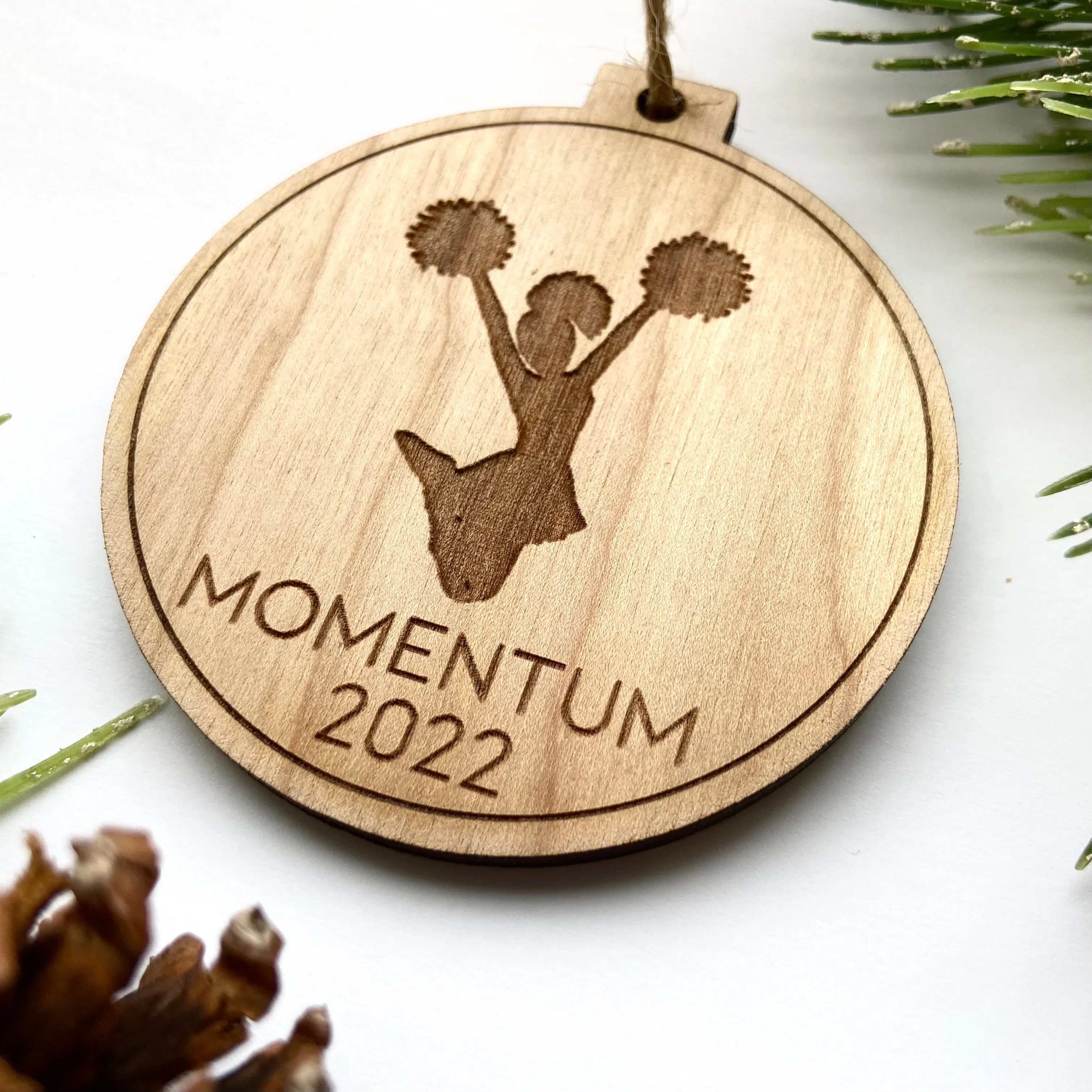 Cheerleader Ornament - Cheer Dancer Cheer Team Poms Engraved Wood Christmas Ornament