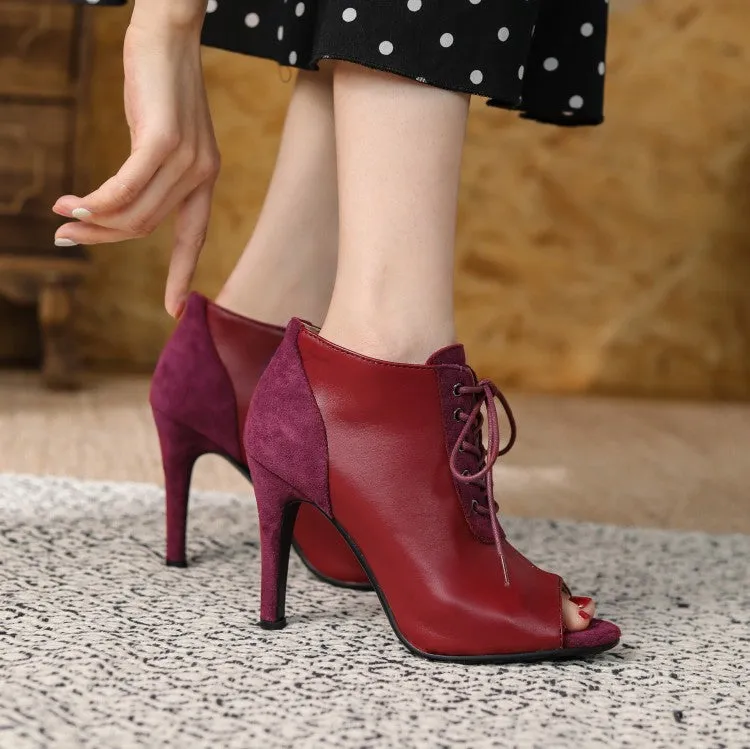Chic Lace-Up Peep-Toe Ankle Booties - Contemporary Elegance for Every Occasion