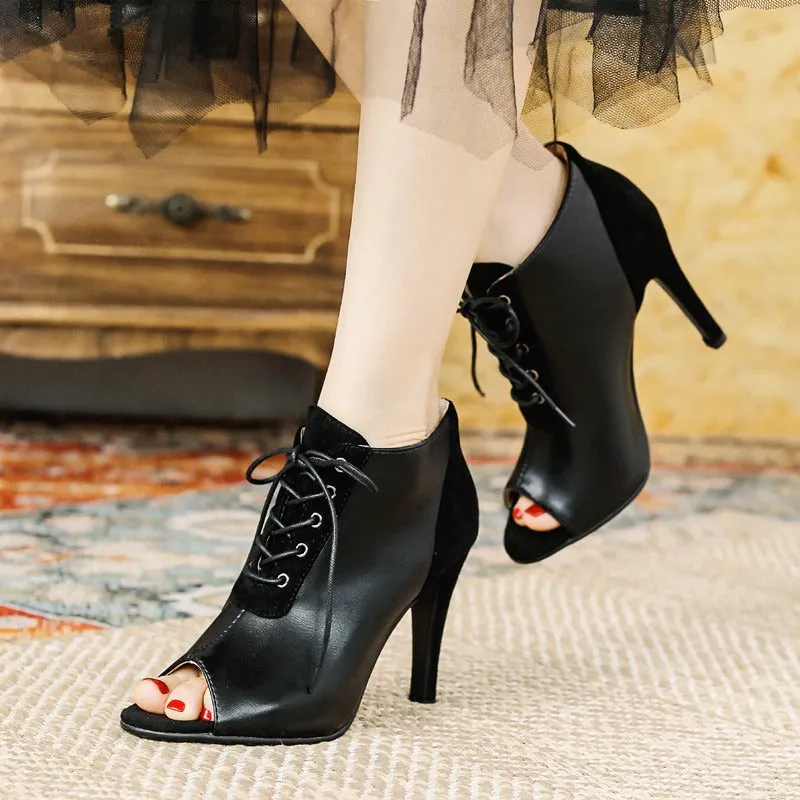 Chic Lace-Up Peep-Toe Ankle Booties - Contemporary Elegance for Every Occasion