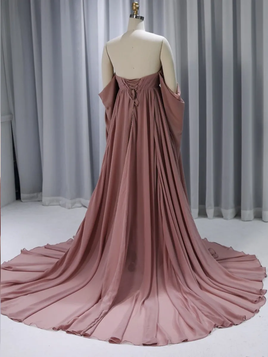 Chiffon Maternity Dress for Photo Shoot Long Cape Sleeves Photography Dress YW231153