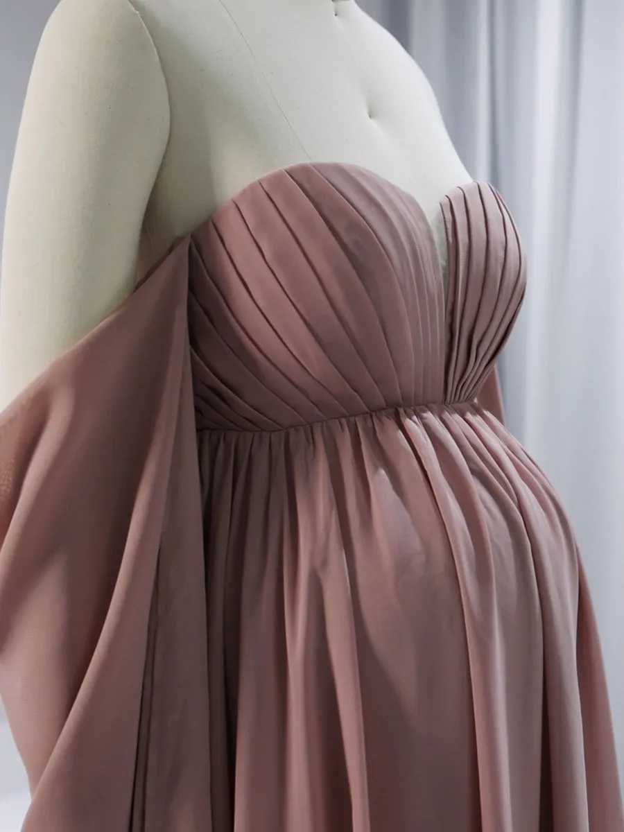 Chiffon Maternity Dress for Photo Shoot Long Cape Sleeves Photography Dress YW231153