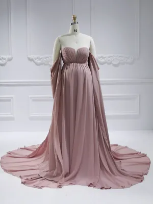 Chiffon Maternity Dress for Photo Shoot Long Cape Sleeves Photography Dress YW231153