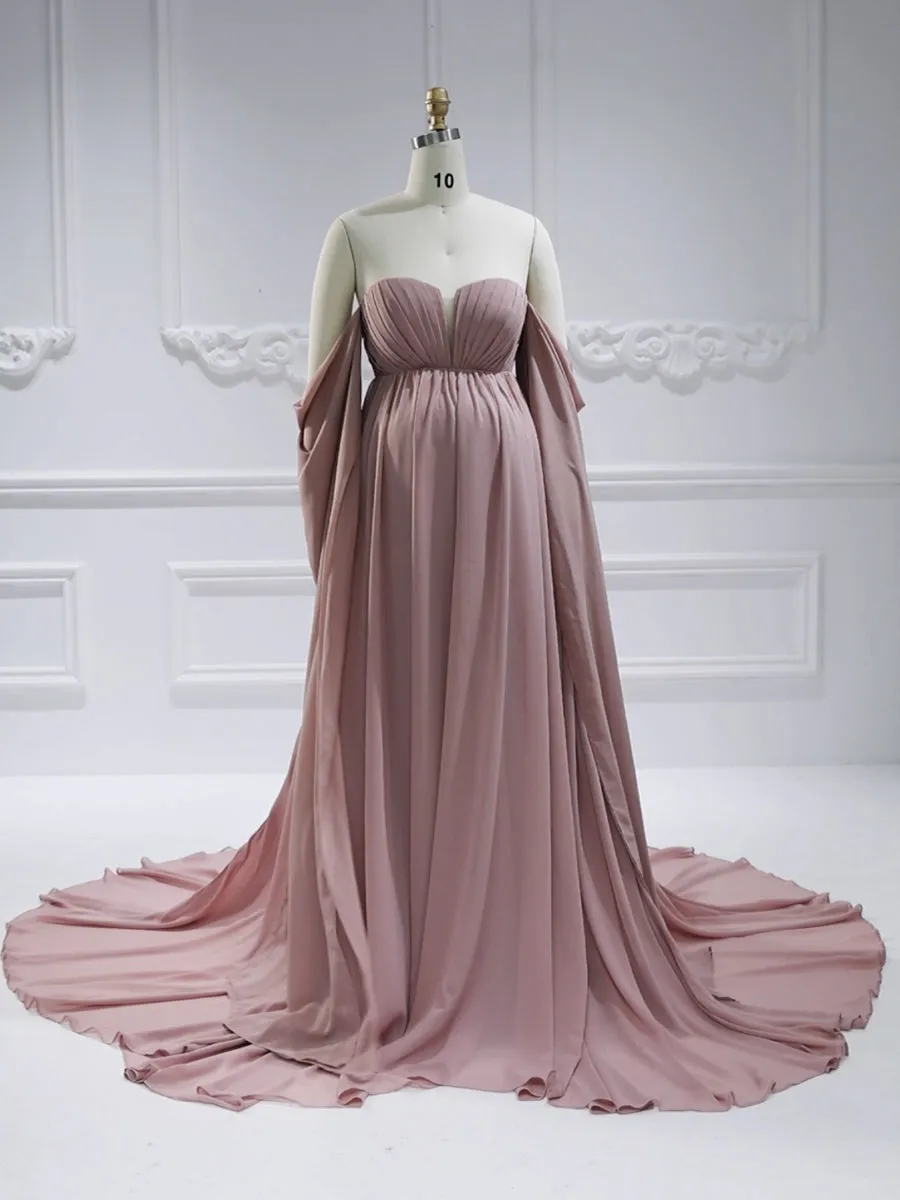 Chiffon Maternity Dress for Photo Shoot Long Cape Sleeves Photography Dress YW231153