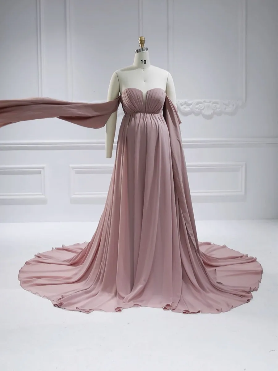 Chiffon Maternity Dress for Photo Shoot Long Cape Sleeves Photography Dress YW231153
