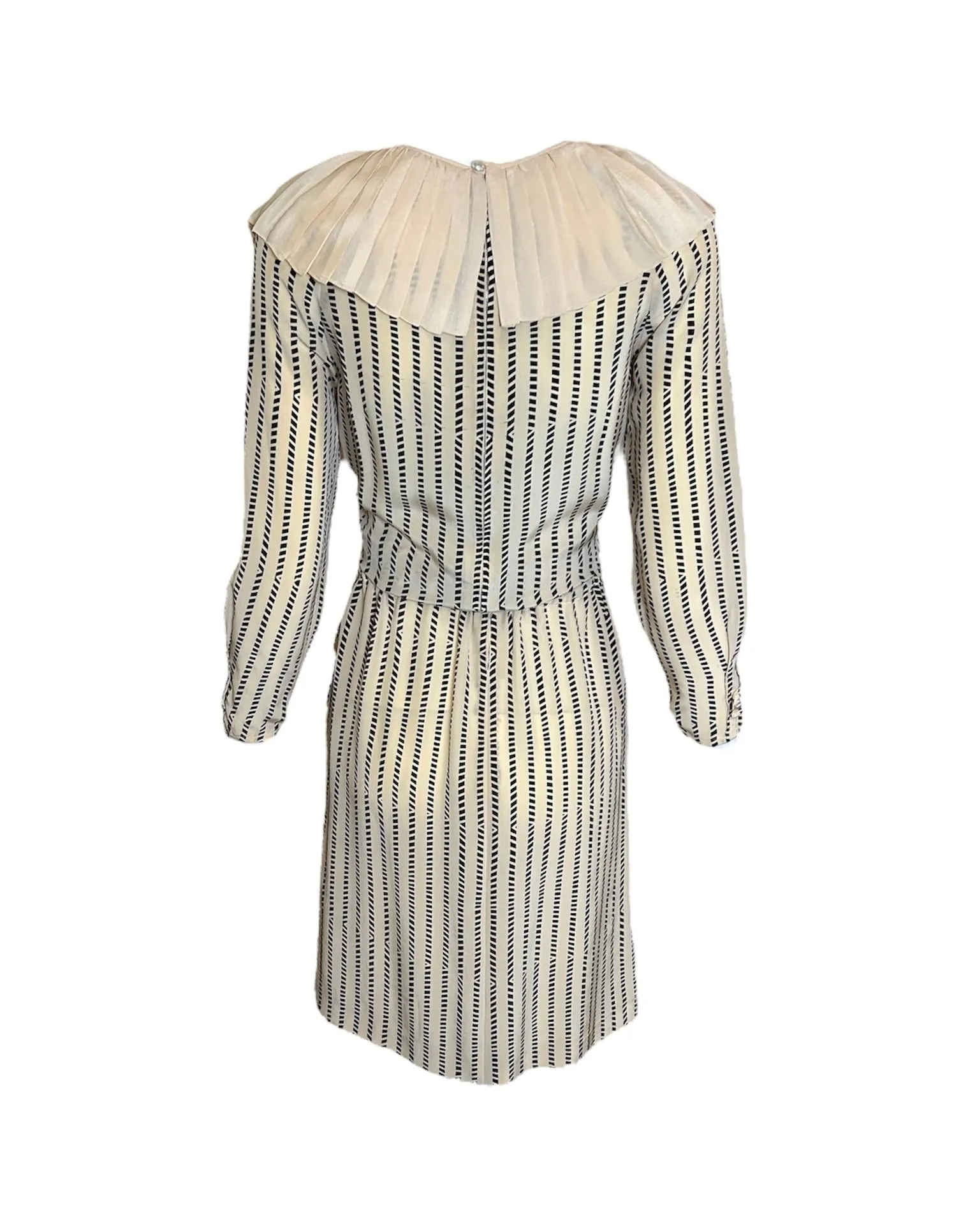 Chloe Beige and Navy Babydoll Silk Dress with Ruffle Collar