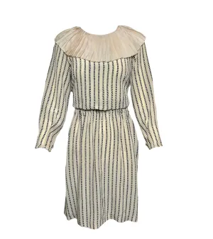 Chloe Beige and Navy Babydoll Silk Dress with Ruffle Collar