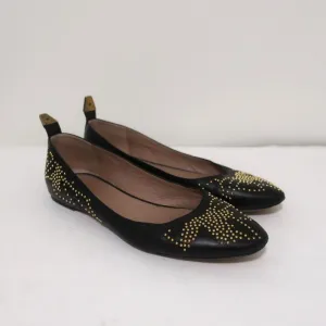 Chloe Suzanna Studded Ballet Flats Black Leather Size 38 Pointed Toe