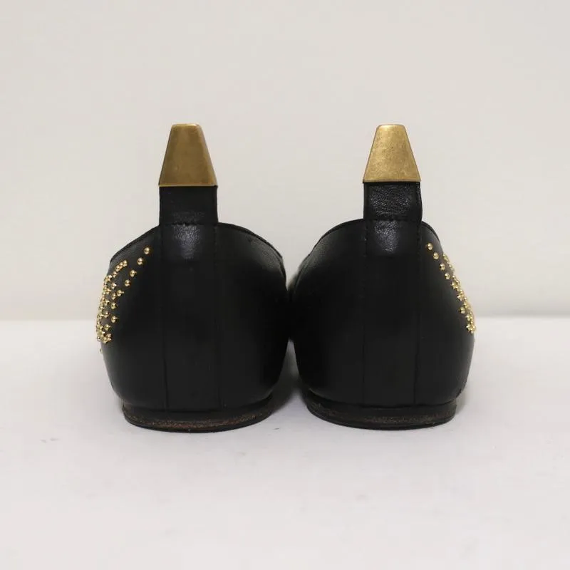 Chloe Suzanna Studded Ballet Flats Black Leather Size 38 Pointed Toe