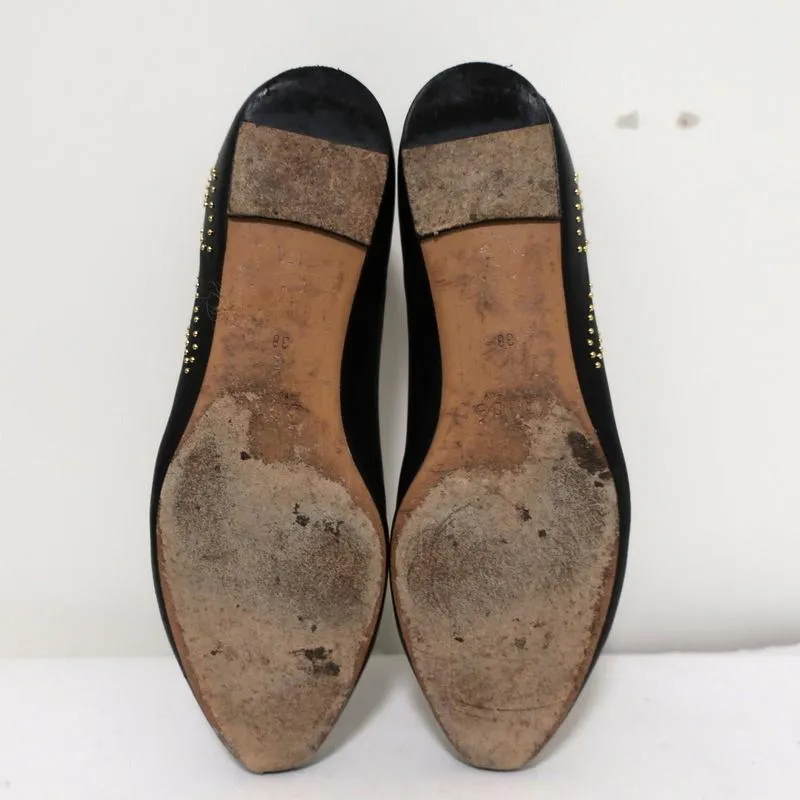 Chloe Suzanna Studded Ballet Flats Black Leather Size 38 Pointed Toe