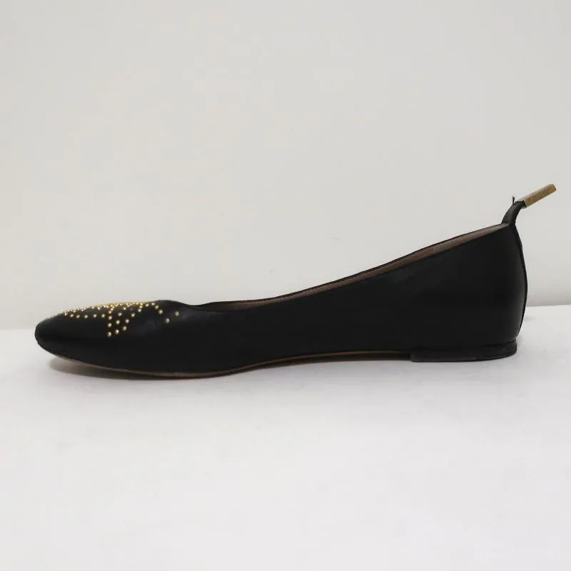 Chloe Suzanna Studded Ballet Flats Black Leather Size 38 Pointed Toe