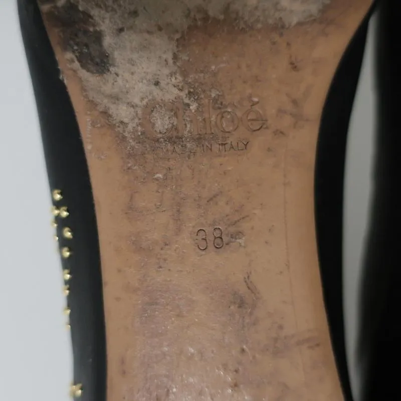 Chloe Suzanna Studded Ballet Flats Black Leather Size 38 Pointed Toe