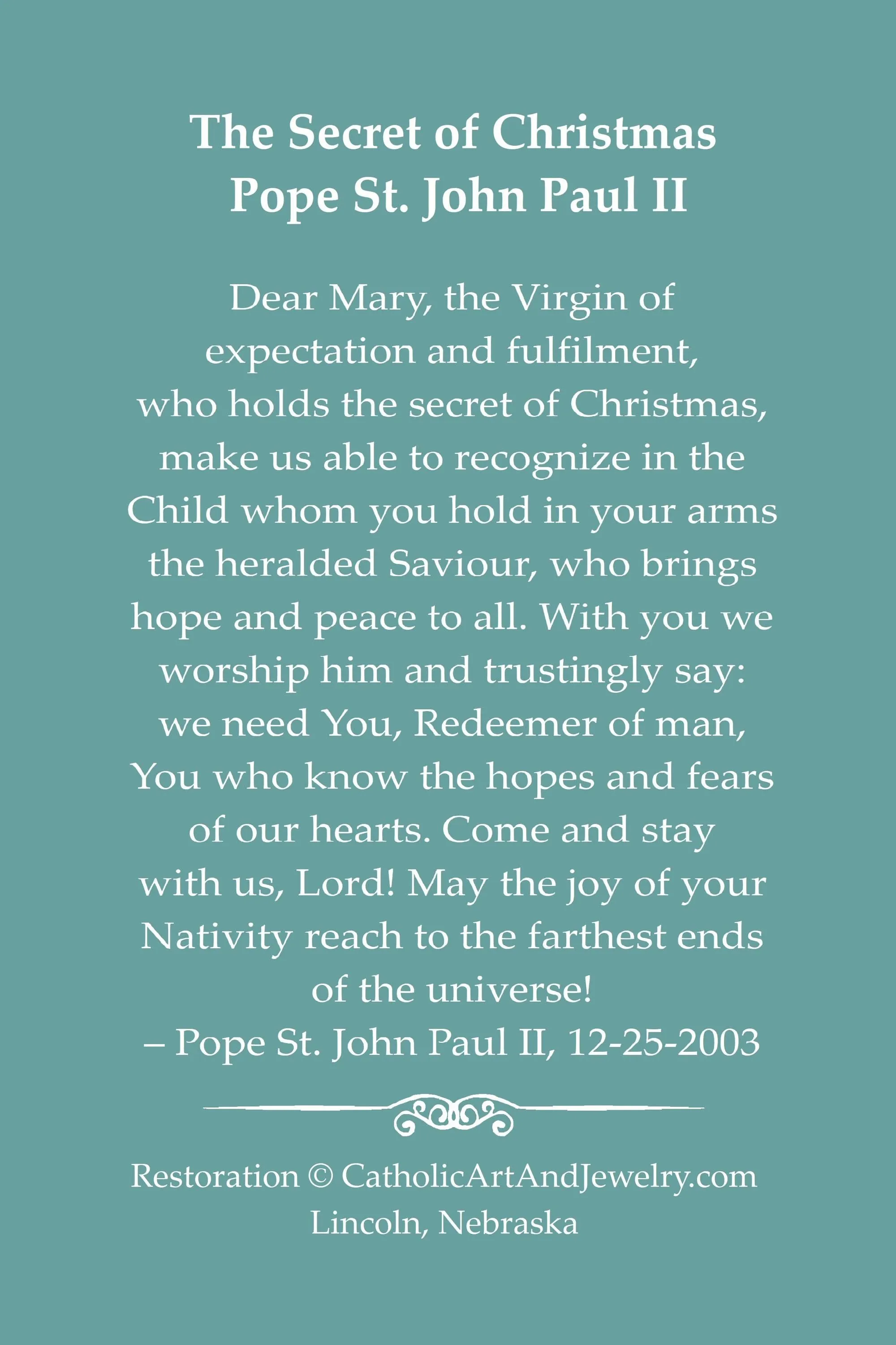 Christmas Prayer Card #12 – Mary and Jesus with Children – Secret of Christmas Paayer– pack of 10/100/1000 Keeping Christ in Christmas!