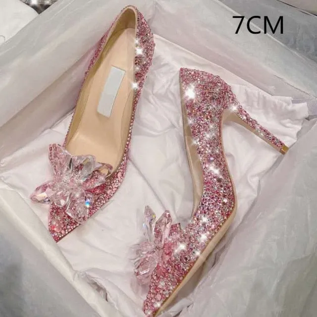 Cinderella Shoes Rhinestone High Heels Women Pumps