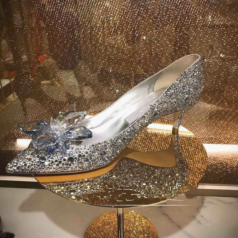 Cinderella Shoes Rhinestone High Heels Women Pumps