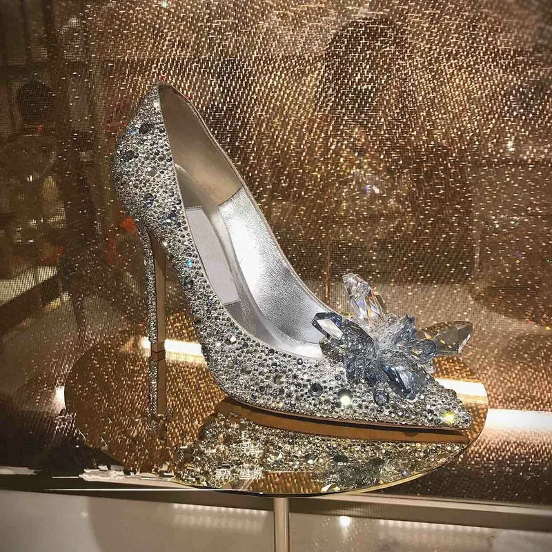Cinderella Shoes Rhinestone High Heels Women Pumps