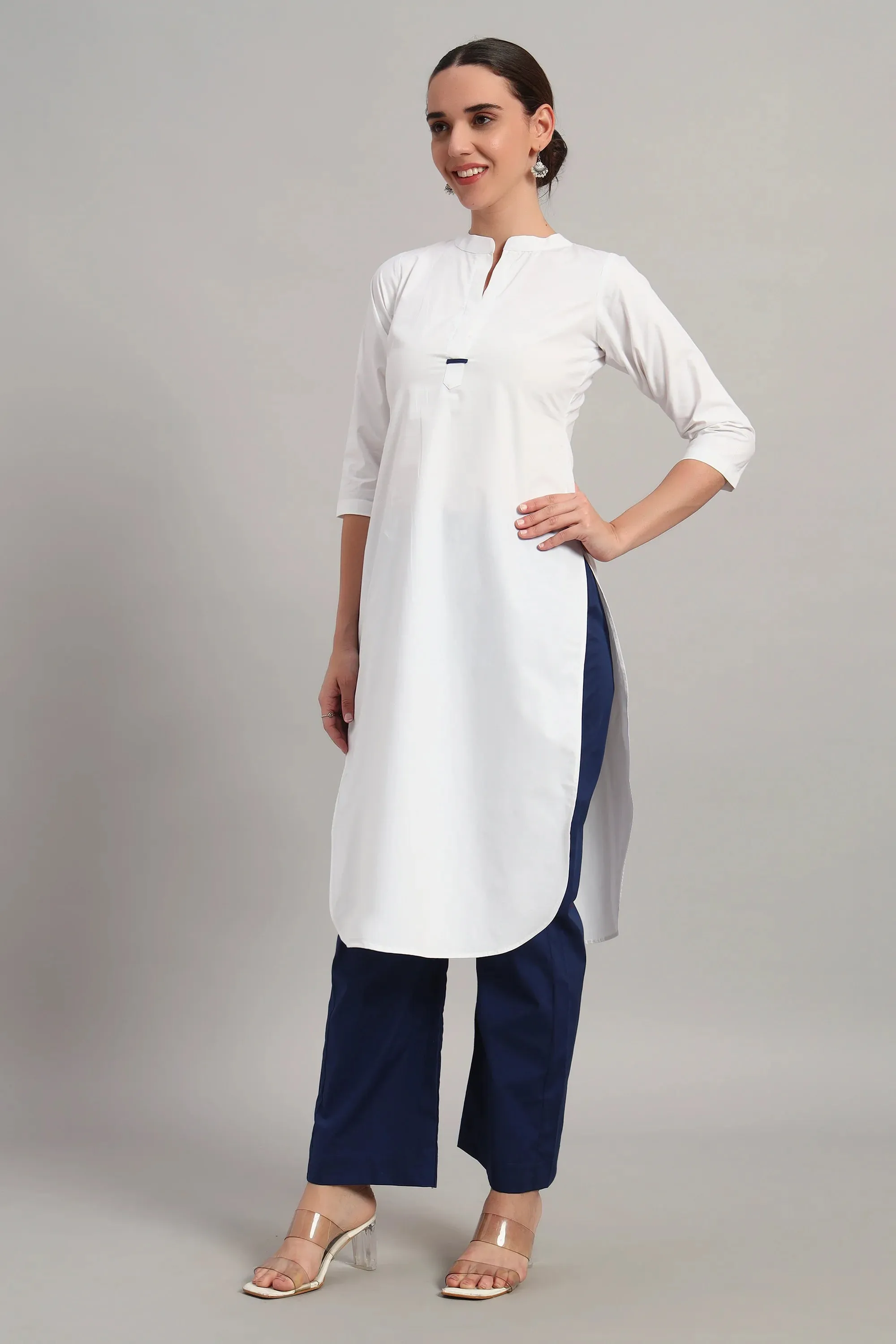 Classic Har Din, Kurta Set White & Bllue